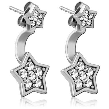 SURGICAL STEEL JEWELED BACK EARRINGS WITH STUD PAIR - STAR