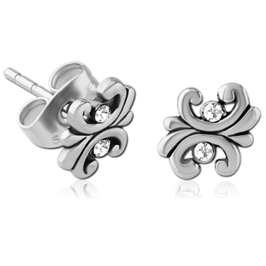 SURGICAL STEEL JEWELED EAR STUDS PAIR - FILIGREE