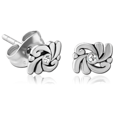 316L SURGICAL STEEL JEWELED EAR STUDS PAIR - FILIGREE