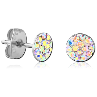 SURGICAL STEEL VALUE JEWELED ROUND EAR STUDS PAIR