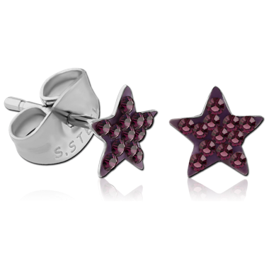 SURGICAL STEEL VALUE JEWELED STAR EAR STUDS PAIR