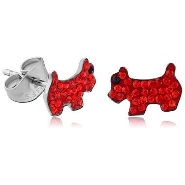 SURGICAL STEEL VALUE JEWELED DOG EAR STUDS PAIR