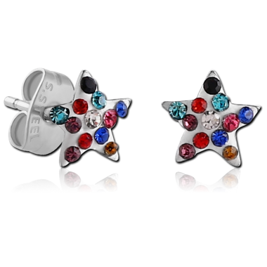 SURGICAL STEEL JEWELED STAR EAR STUDS PAIR