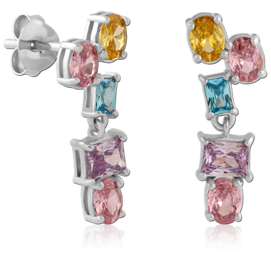 STERLING SILVER 925 PLATED JEWELED EAR STUDS PAIR