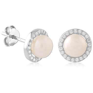 STERLING SILVER 925 PLATED JEWELED EAR STUDS PAIR