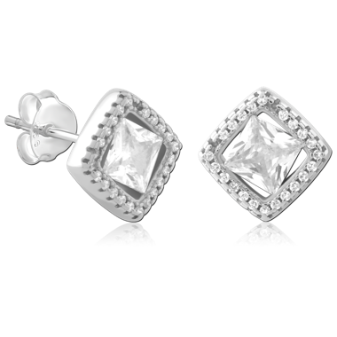 STERLING SILVER 925 PLATED JEWELED EAR STUDS PAIR
