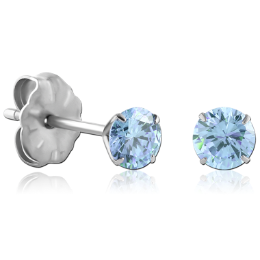 PAIR OF TITANIUM ROUND PRONG SET JEWELED WITH STEEL BUTTERFLY EAR STUDS