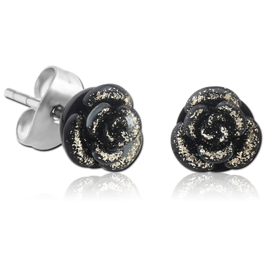 UV ACRYLIC EAR STUDS PAIR - ROSE WITH GLITTER