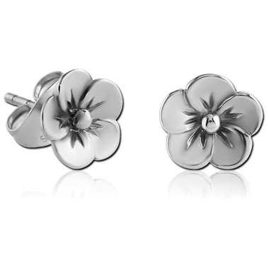 316L SURGICAL STEEL STUD EARRINGS POLISHED SCULPTED FLOWER DESIGN