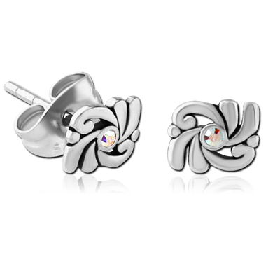 STERILE SURGICAL STEEL JEWELED EAR STUDS PAIR - FILIGREE
