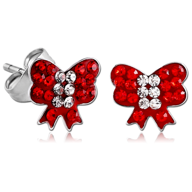 STERILE SURGICAL STEEL VALUE JEWELED BOW EAR STUDS PAIR