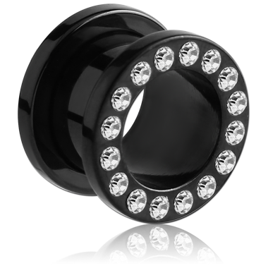BLACK PVD COATED STAINLESS STEEL JEWELED FLESH TUNNEL (12 STONES PP13) EMPTY PART