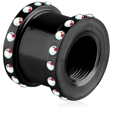 BLACK PVD COATED STAINLESS STEEL JEWELED THREADED TUNNEL