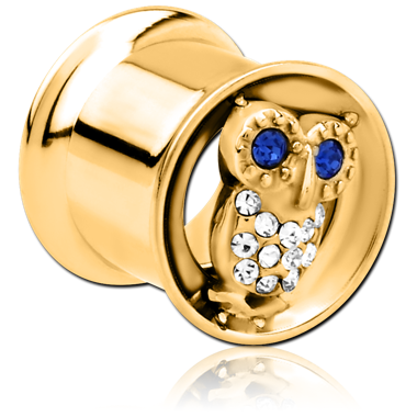 GOLD PVD COATED STAINLESS STEEL DOUBLE FLARED INTERNALLY THREADED TUNNEL - OWL