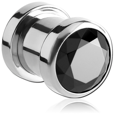 STAINLESS STEEL BEZEL SET JEWELED THREADED PLUG