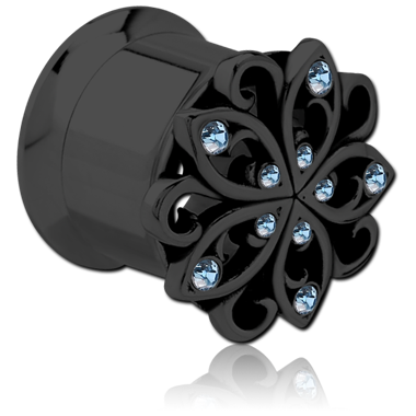 STERILE BLACK PVD COATED STAINLESS STEEL DOUBLE FLARED INTERNALLY THREADED JEWELED TUNNEL