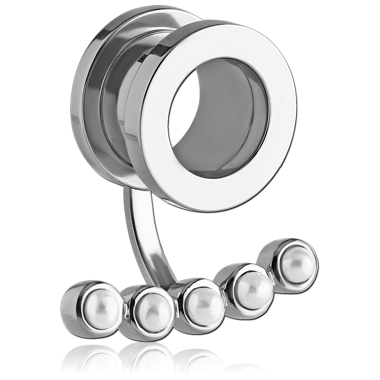 STERILE STAINLESS STEEL THREADED TUNNEL WITH SURGICAL STEEL TOP WITH SYNTHETIC PEARL