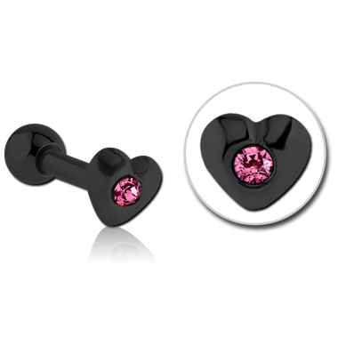 BLACK PVD COATED SURGICAL STEEL JEWELED HEART TRAGUS MICRO BARBELL