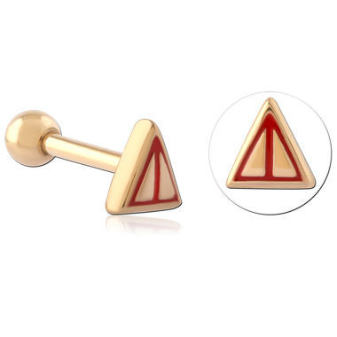 GOLD PVD COATED SURGICAL STEEL CARTILAGE BARBELL TRIANGLE RED ENAMEL