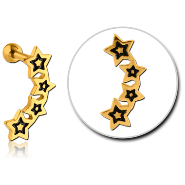 316L GOLD PVD COATED SURGICAL STEEL TRAGUS MICRO BARBELL WITH ENAMEL - FOUR STARS