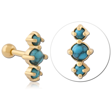 GOLD PVD COATED SURGICAL STEEL JEWELED TRAGUS MICRO BARBELL