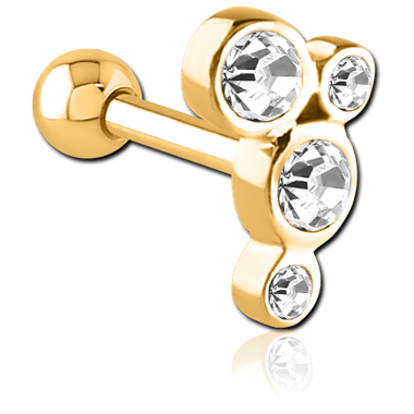 316L GOLD PVD COATED SURGICAL STEEL JEWELED TRAGUS MICRO BARBELL - FIVE DISKS