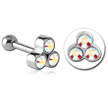 SURGICAL STEEL TRIPLE JEWELED TRAGUS MICRO BARBELL