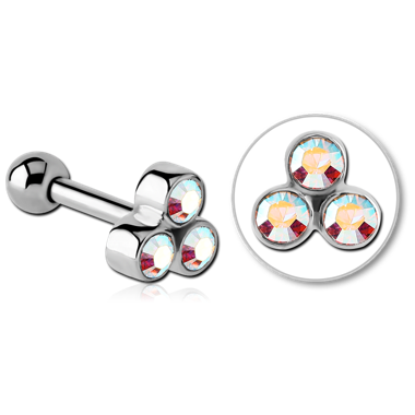 SURGICAL STEEL TRIPLE JEWELED TRAGUS MICRO BARBELL