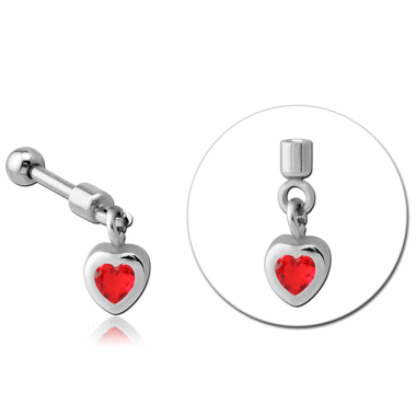 SURGICAL STEEL HELIX MICRO BARBELL WITH JEWELED CHARM - HEART