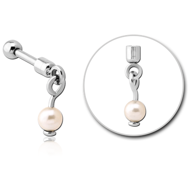 SURGICAL STEEL HELIX MICRO BARBELL WITH SYNTHETIC PEARL CHARM