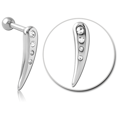 SURGICAL STEEL MICRO BARBELL CURVED SPIKE WITH FOUR CLEAR GEMS