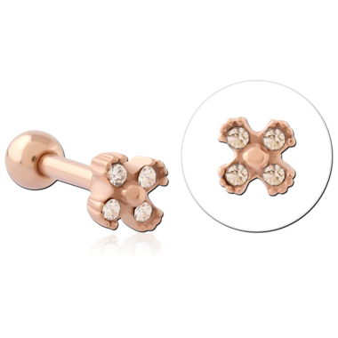 ROSE GOLD PVD COATED SURGICAL STEEL TRAGUS MICRO BARBELL FOUR GEM CROSS