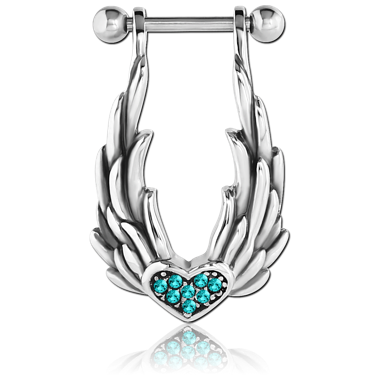 SURGICAL STEEL JEWELED CARTILAGE SHIELD - HEART WITH WINGS