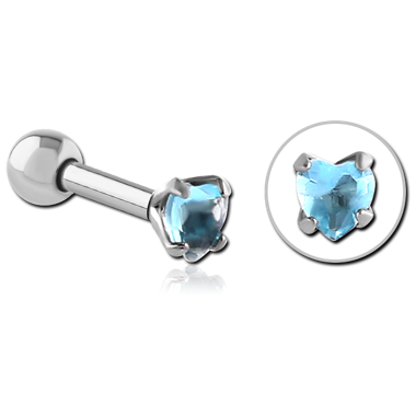STERILE SURGICAL STEEL HEART PRONG SET JEWELED TRAGUS MICRO BARBELL
