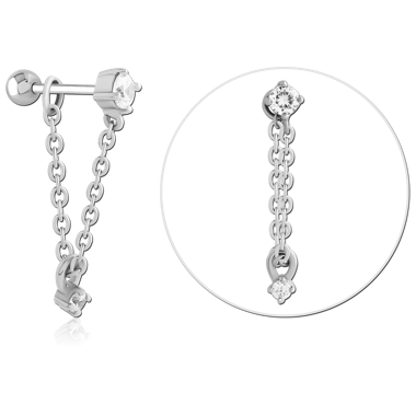 STERILE SURGICAL STEEL JEWELED TRAGUS MICRO BARBELL