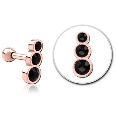 STERILE ROSE GOLD PVD COATED SURGICAL STEEL JEWELED TRAGUS MICRO BARBELL