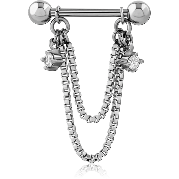 SURGICAL STEEL JEWELED NIPPLE BAR WITH CHAIN SCNS177