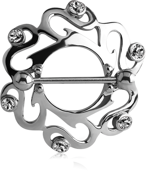 SURGICAL STEEL JEWELED NIPPLE SHIELD ROUND FILIGREE