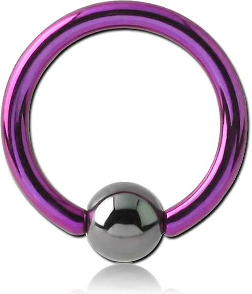 ANODISED TITANIUM BALL CLOSURE RING WITH HEMATITE BALL