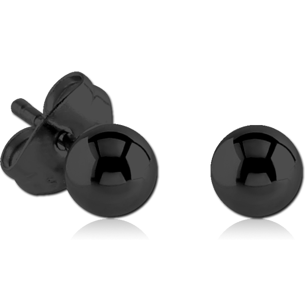 BLACK PVD COATED SURGICAL STEEL EAR STUDS PAIR BALL 3MM
