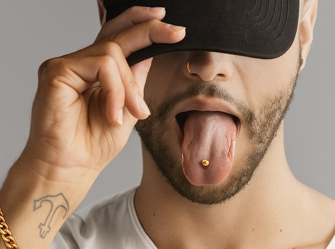 man with tongue piercing